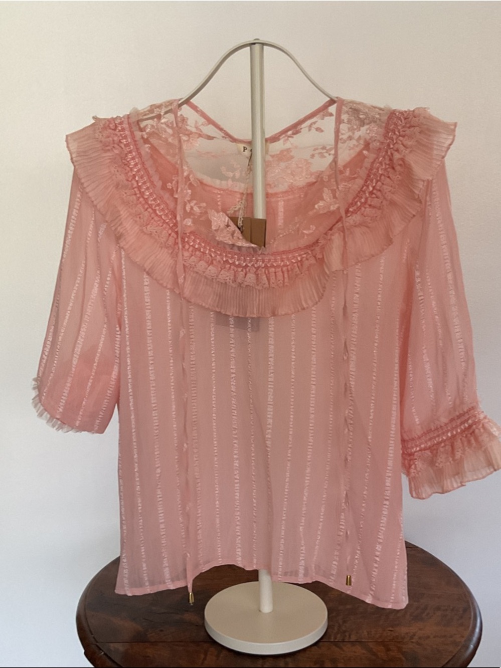 POL Pink Lace Ruffle Blouse